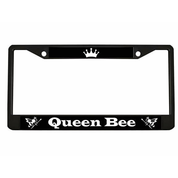 Queen Bee Style Metal License Plate Frame Personalized/Car Accessories Car Tag Holder Cover (Black/Black/White)