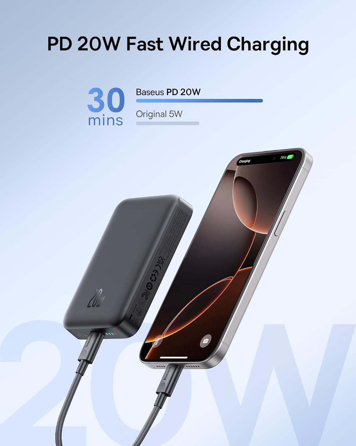 Baseus Magnetic 5000mAh Power Bank, Fast Charging, MagSafe Compatible, Black