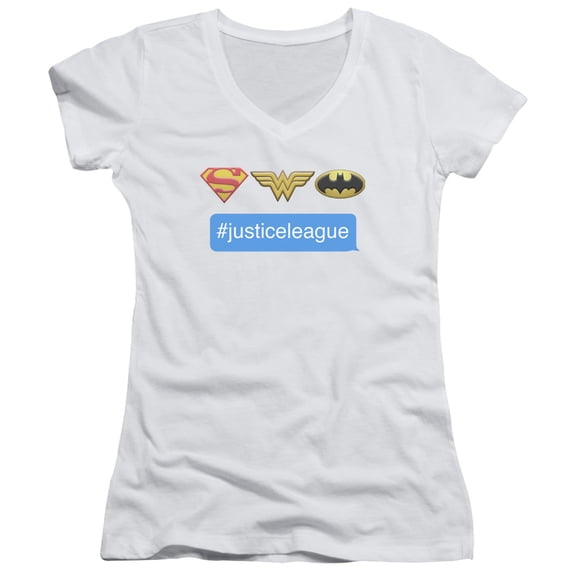 DC Comics Hashtag Justice League Junior Women's V-Neck T-Shirt White