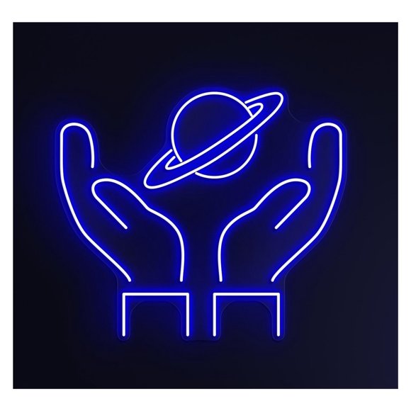 Letrero De Neón Con Luz LED Saturno Planet, Decoración Manos Para El Mundo Espacial, Bar, Cafetería, Estudio, Sala Arte, Dormitorio, Juego 52cm