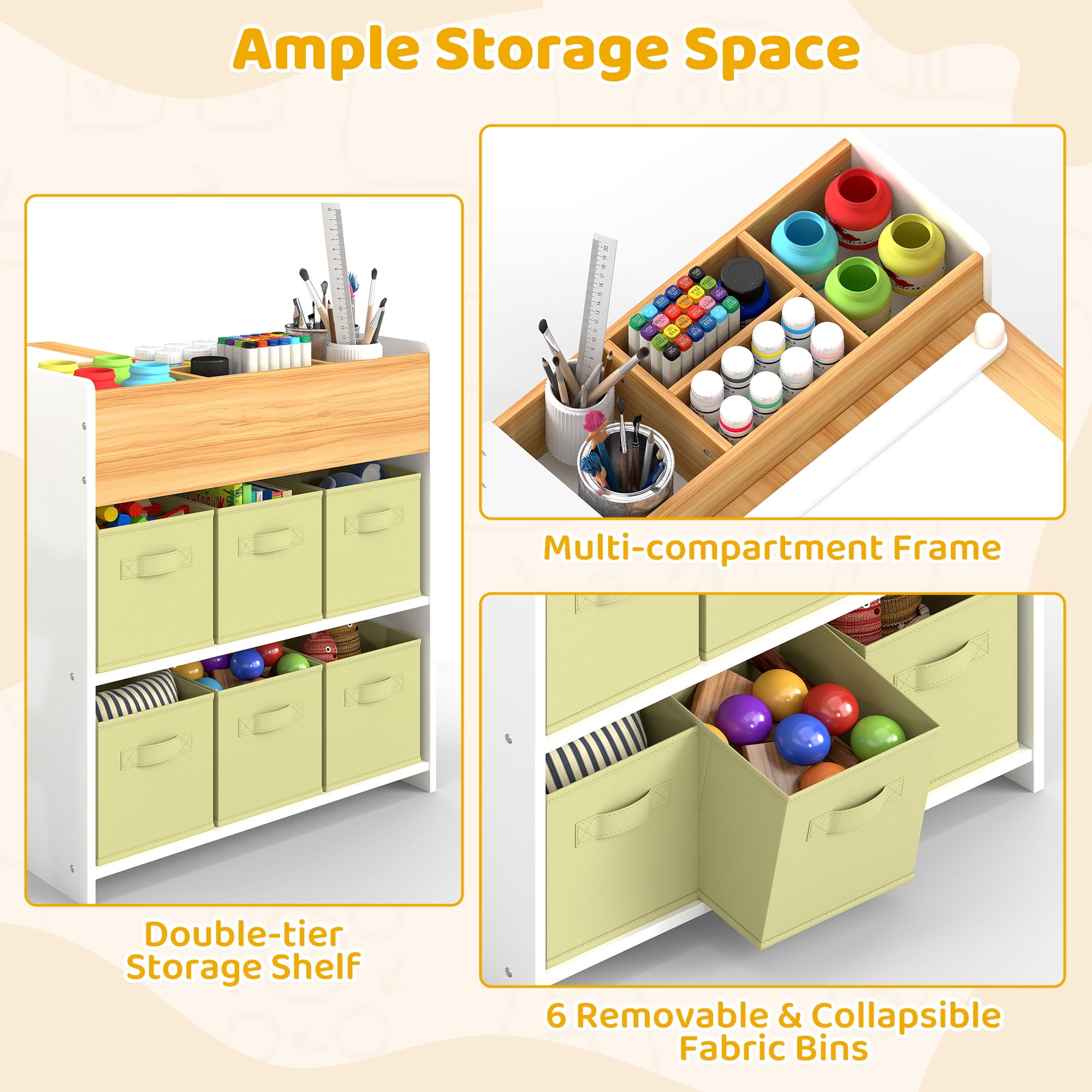 Kids Art Table and Chair Set with Storage Bins & Paper Roll, Toddler Activity Desk for Drawing Play Learning，Natural
