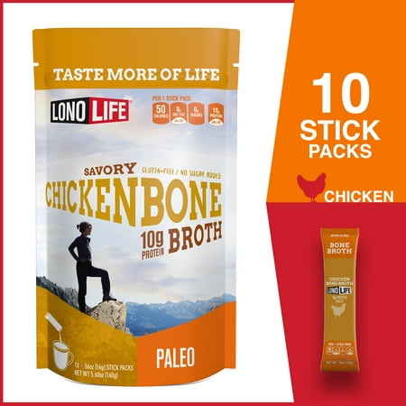 LonoLife Chicken Bone Broth Powder with 10g Protein, Paleo and Keto Friendly, Stick Packs, 10 (Best Powdered Bone Broth)