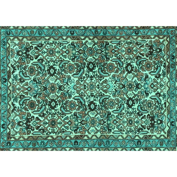 Ahgly Company Machine Washable Indoor Rectangle Persian Turquoise Blue Traditional Area Rugs, 5' x 7'
