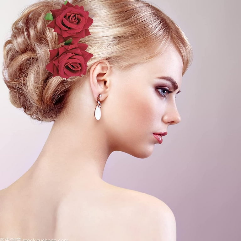 Rose Hair Side Comb Flannelette Bride Hair Comb Accessory Simulation Flower Hair Clip for Women Red