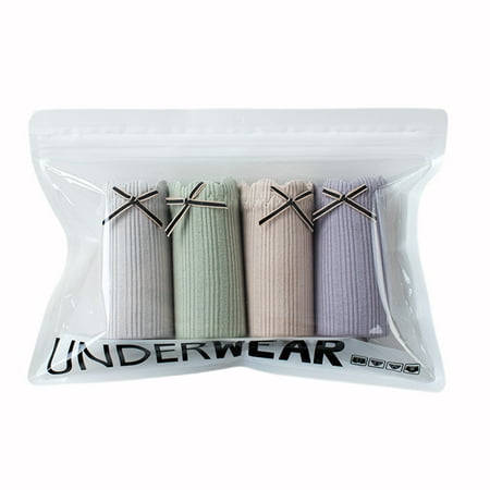 

HEVIRGO 4Pcs/Set Low-rise Briefs Double Layer Crotch Solid Color Ribbing Design Panties for Daily Life