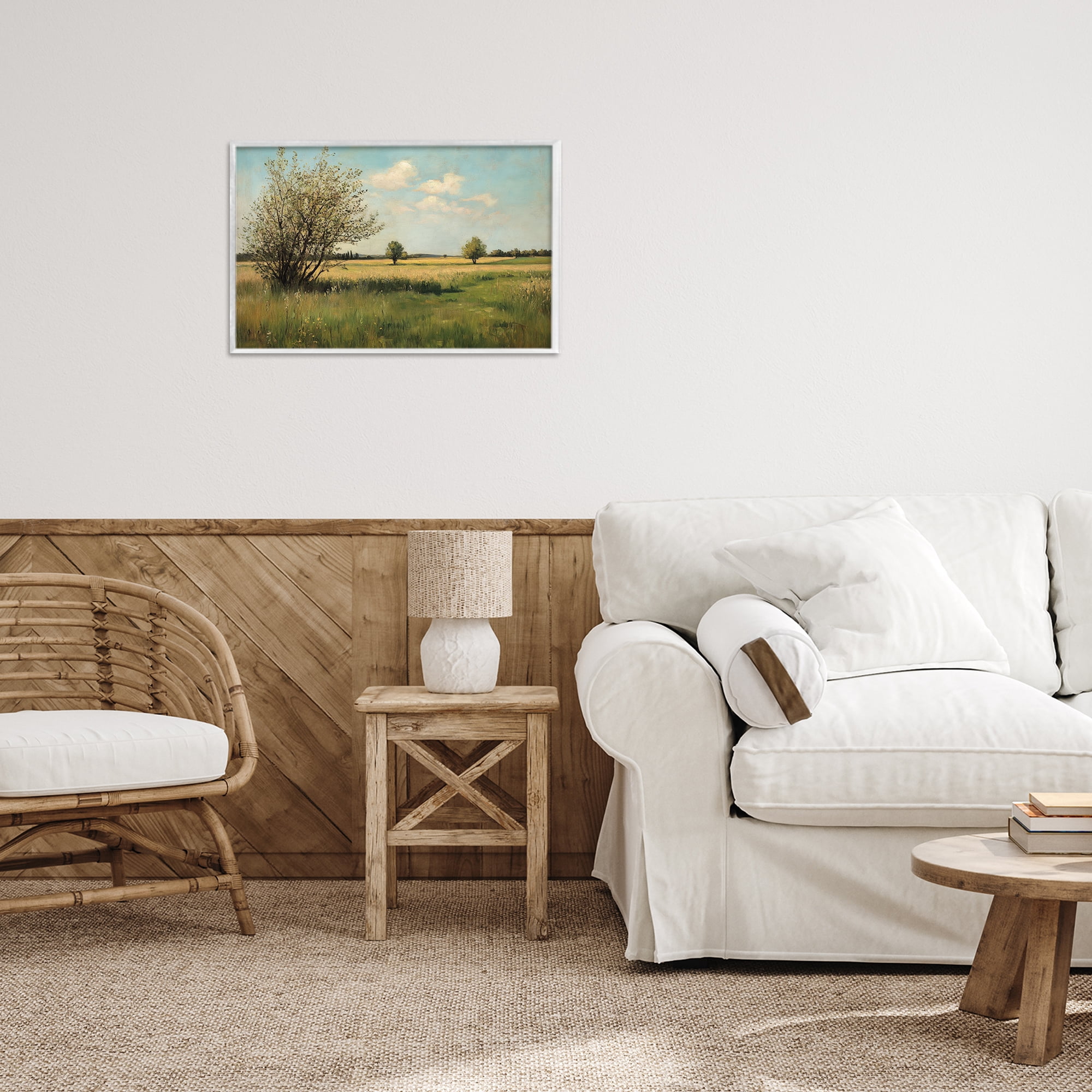 Stupell Industries Peaceful Meadow Under Serene Sky White Framed Giclee Art, design by Petal Prints Design
