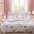 thumbnail image 2 of Rose Floral Duvet Cover Set Pink Grid Cotton Girls Bedding with Hidden Zipper Closure 3 Pieces, 1duvet Cover & 2pillowcases,Queen Size, 2 of 17