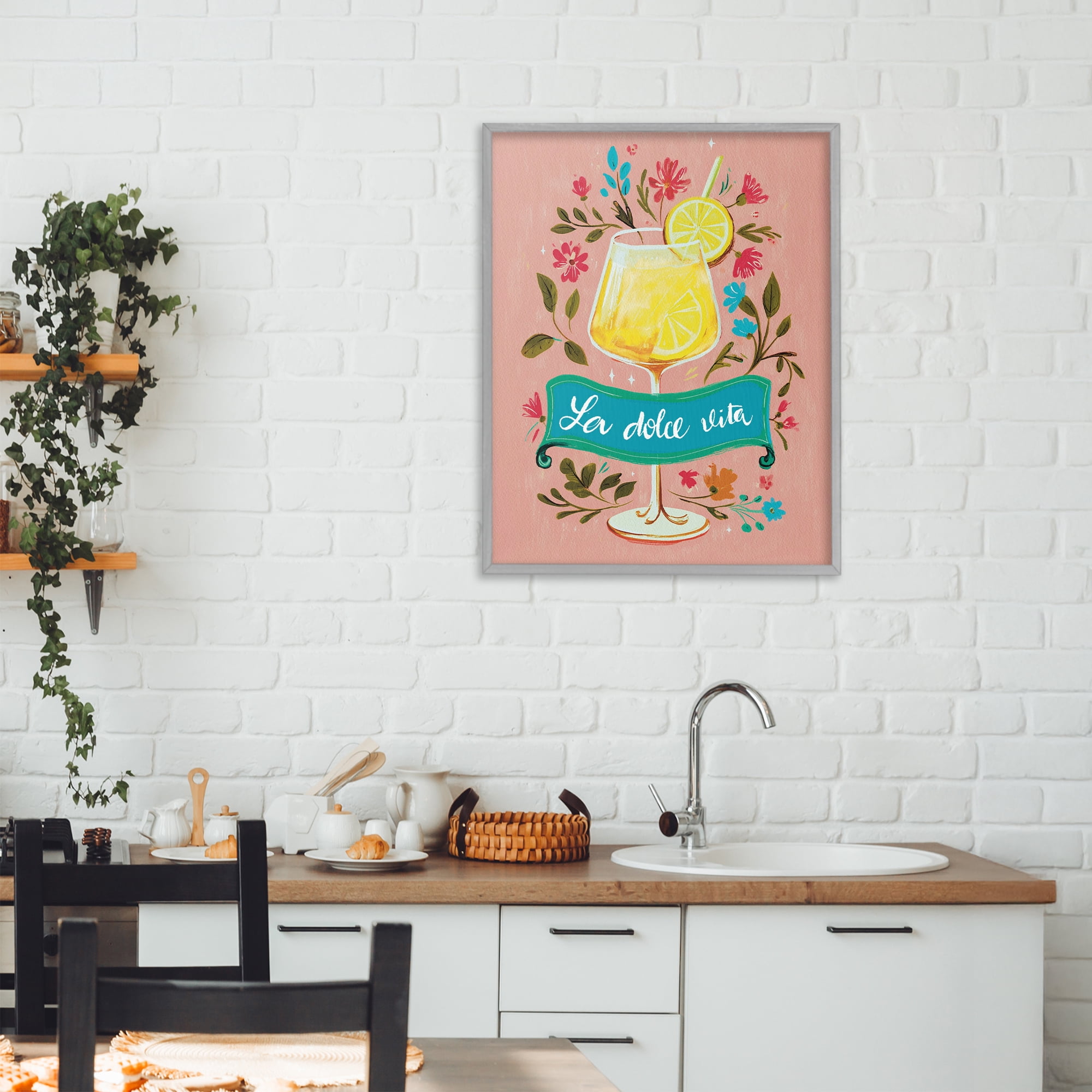 Stupell Industries Lemon Cocktail Sweet Life Gray Framed Giclee Art, design by Yen