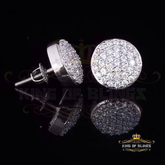 King of Bling's Aretes Para Hombre 925 White Silver 1.48ct Cubic Zirconia Round Women's Earring