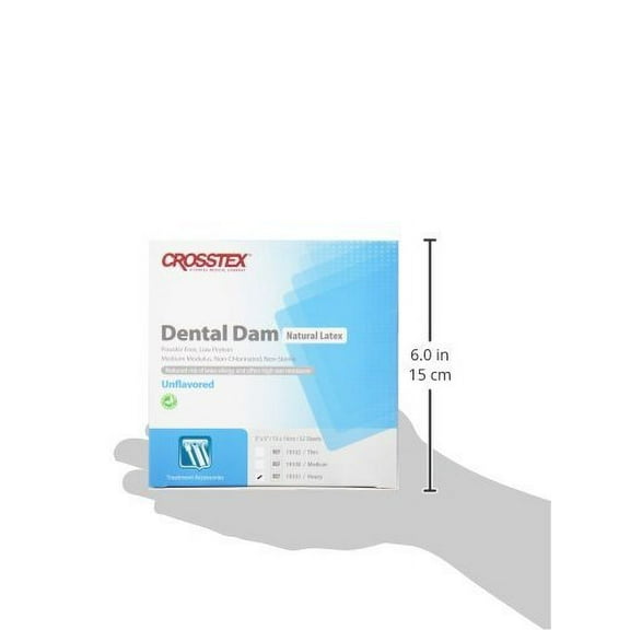 Crosstex 19301 Dental Dam, Latex, Unflavored, Heavy Gauge, 6" x 6" Size, Blue (Pack of 36)