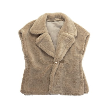 Time and Tru Womens Faux Shearling Vest, Tan
