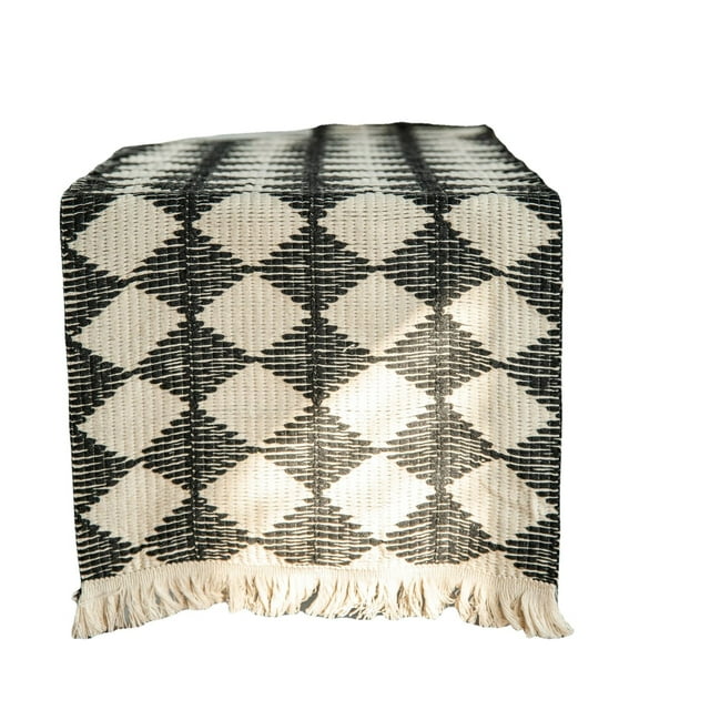 Camino de mesa de otoño, corredor de mesa blanco y negro, camino de mesa rústico con borlas, camino de mesa de Navidad para la decoración del dormitorio del comedor