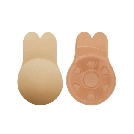LELINTA Womens Lift Nipple Covers Cute Rabbit Strapless Bra Push up Reusable Silicone Women Self Adhesive Sticky Backless Dresses and Wedding Bra Beige/ (Best Push Up Sticky Bra)