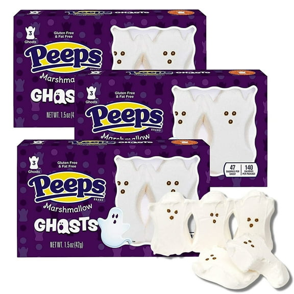 Marshmallow Peeps Ghosts, Halloween Party Candy, Pack of 3, 3 Count per Pack