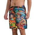 thumbnail image 2 of Cauagu Psychedelic Faces Colorful Print Men's Swim Trunks,Hawaiian Bathing Suit Swimsuits Beach Shorts with Pockets for Men Quick Dry Swimming Board Shorts-Small, 2 of 6