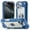 D Dark Blue, variant on ShellTech Compatible with iPhone 16 Pro Max Rubber Hybrid Armor Case Built-in 360°Rotating Ring Stand, Military Grade Drop Protection Full Body Rugged Heavy Duty Durable Cover,A Black
