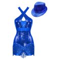 thumbnail image 3 of iiniim Womens Sleeveless Sparkly Sequins Tassel Fringe Dress with Hat Latin Jazz Salsa Tango Dancewear Royal Blue L, 3 of 7