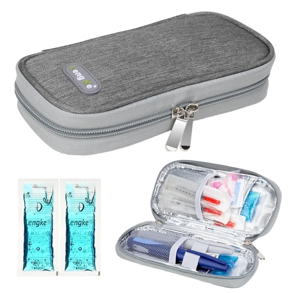 YOUSHARES Insulin Cooler Travel Case, Diabetic Medication Organizer with 2 Ice Packs for Insulin Pens and Other Diabetic Supplies, for The Daily Life and Trip (Gray)