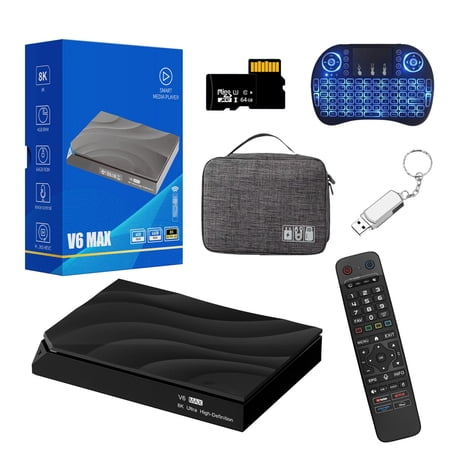 Vseebox V6 Max TV Box, Android 14, 4GB RAM 64GB Storage, Wi-Fi 6, Backlit Bluetooth Remote