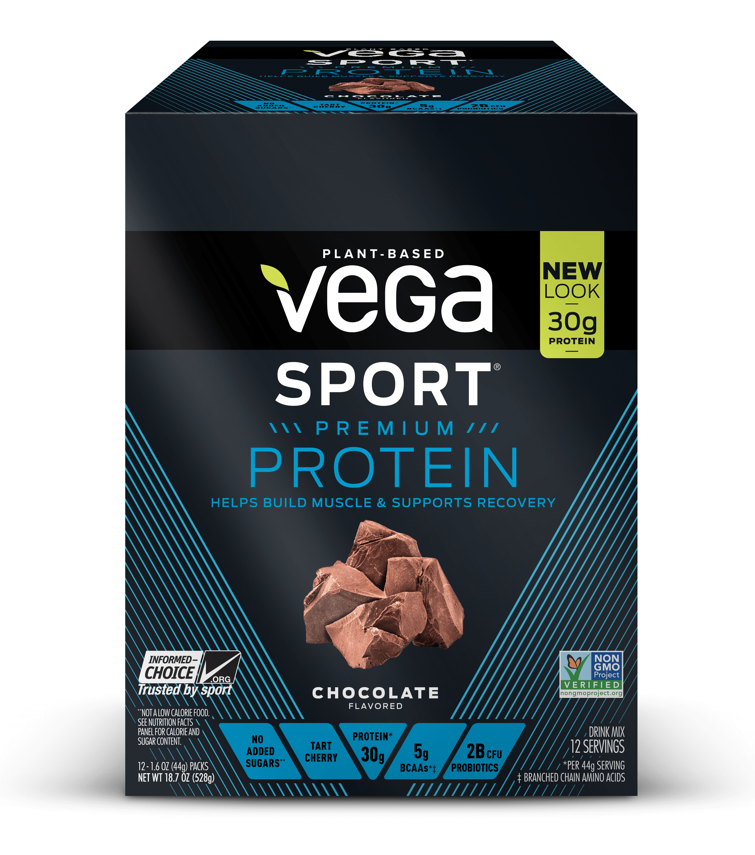 Vega Sport Vegan Protein Powder, Chocolate, 30g Protein, 12 Ct
