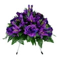 thumbnail image 3 of Sympathy Silks Artificial Cemetery Flowers Purple Gladiolus Rose and Lily Saddle for Headstone, 3 of 9
