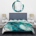 thumbnail image 3 of Designart "Waves of Turquoise - Paradise's Embrace V" Abstract Liquid Ink Bedding Covert Set - Modern Blue Abstract Bed Set With 2 Shams, 3 of 6