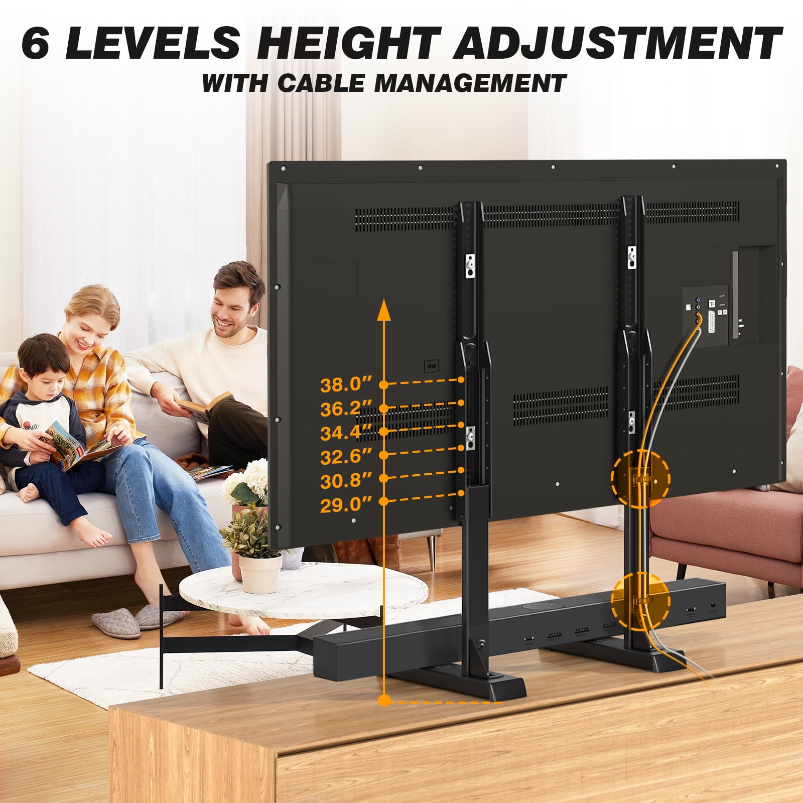 RTVR Universal Table Top TV Stand Base Height Adjustable for Most 37 to 86 inch LCD LED Screen, Tabletop TV Mount Stand