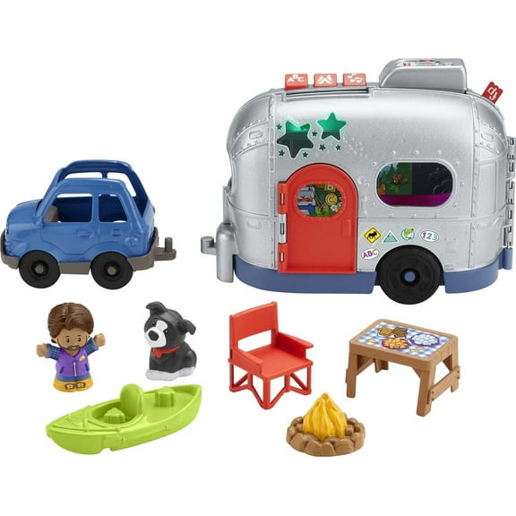 Fisher-Price Little People Light-Up Learning Camper Electronic Toddler Toy, 8 Pieces