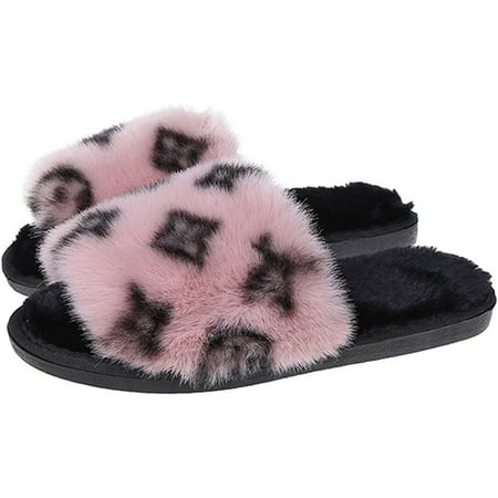 

CoCopeanut Women s slippers Plush slippers Winter slippers Open-toed slippers Warm slippers Leopard slippers Home slippers