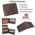thumbnail image 2 of MARSHAL RFID Blocking Distressed Leather Men's Western Cowboy Bifold Leather Wallet Texas Longhorn Design Brown, 2 of 9