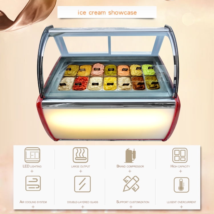 Kolice Commercial 14 Pans Hard Ice Cream Showcase Freezer, Gelato Display Freezer, Ice Cream Dipping Cabinet - Auto Defrost, Anti-fog Glass