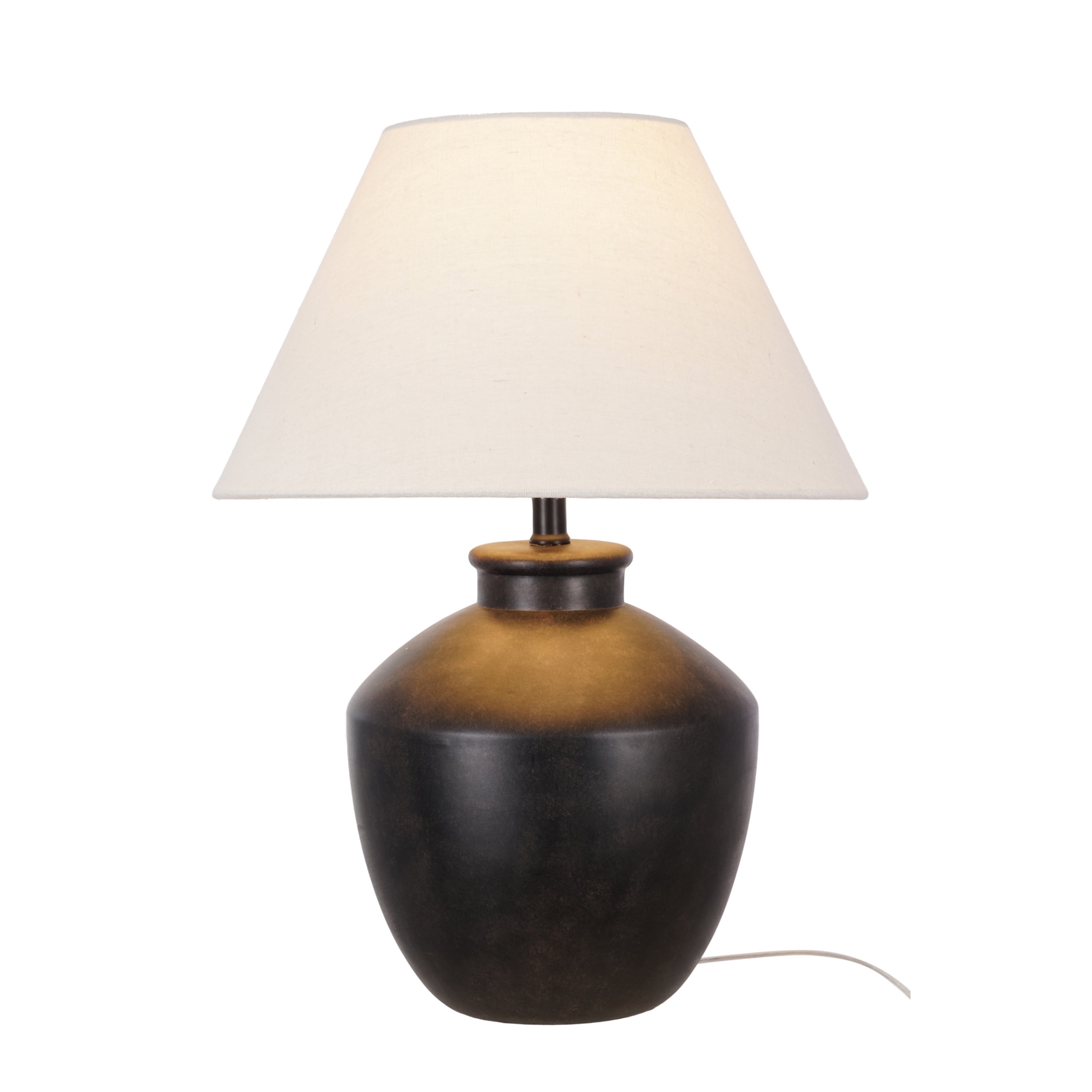 My Texas House 22'' Table Lamp with White Fabric Empire Shade Transitional Table Light Fixture for Living Room, Bedroom or Office, Black