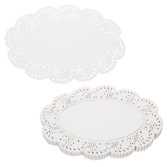Uxcell 150pcs Lace Paper Doilies 9 x 6.5 Inch White Oval Disposable Decorative Paper Placemats Hollow Flower Absorbing Papers for Cakes Desserts Food Decoration Wedding Birthday