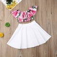 thumbnail image 6 of Little Girls 2PCS Skirt Set, Off Shoulder Ruffle Floral Short Sleeve Crop Tops, Knee-Length Solid Color High Waist Skirt Suit, 6 of 8