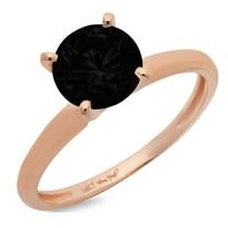 2 ct Round Cut Natural Onyx Solitaire 18K Rose Gold Womens Engagement Ring