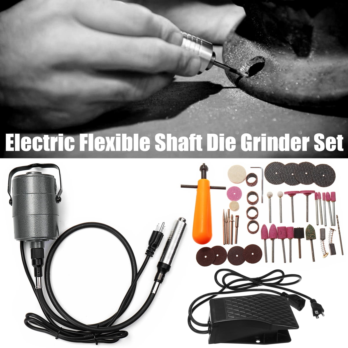 Long Flex Shaft Grinder Variable Speed Electric Flexible Rotary 36 w/Foot Pedal Ecojoin 