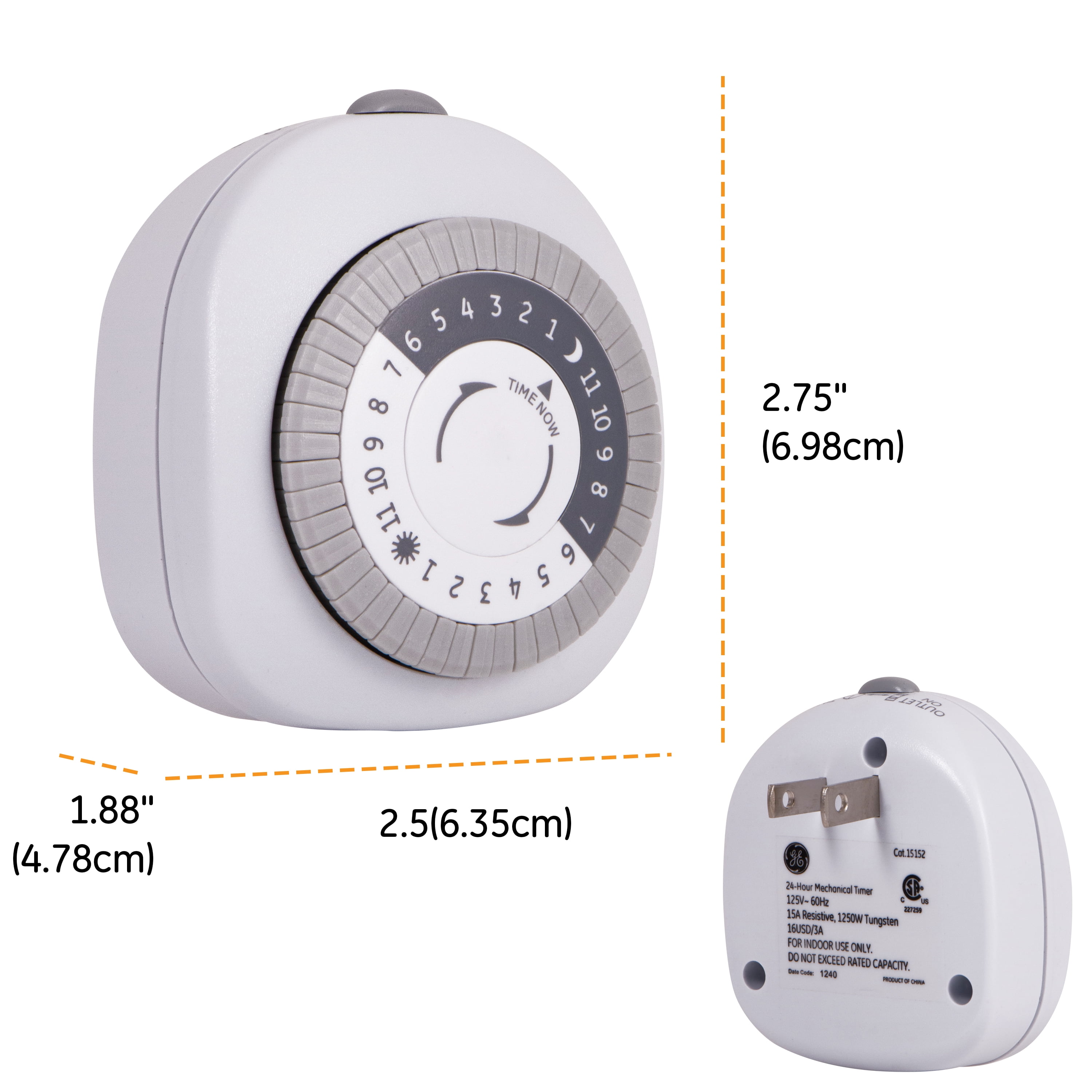 GE 24-Hour Heavy Duty Indoor Plug-In Mechanical Timer, 1 Grounded Outlet,  30 Minute Intervals, Daily On/Off Cycle, for Lamps, Portable Fans, Seasonal