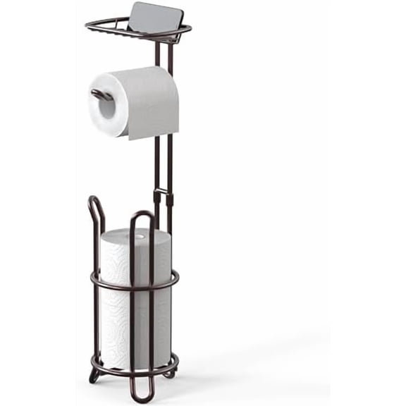 Bathroom Toilet Tissue Roll Holder Stand with Cell Phone Shelf, Bronze