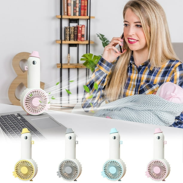 Ventilador portátil recargable USB - Mini ventilador portátil de 3 velocidades con batería de 350mAh, 4 aspas, viento fuerte para viajes, oficina y exteriores