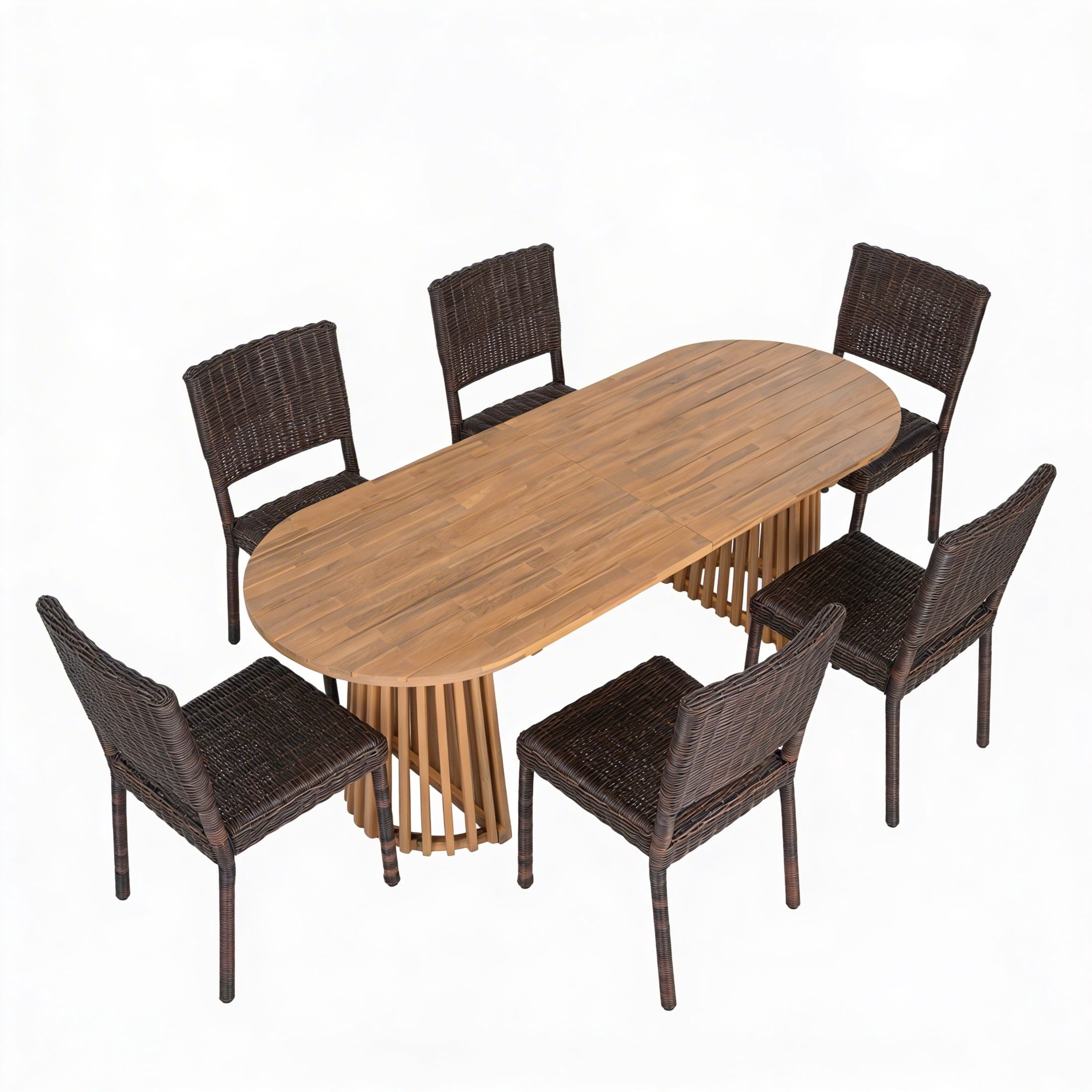 Christopher Knight Home 7-Piece Modern Outdoor Dining Set, 83" Brown Oval Table and Brown Rattan Chairs