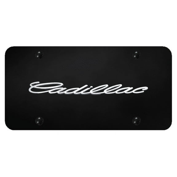 Au-TOMOTIVE GOLD Cadillac Name Chrome on Black Plate