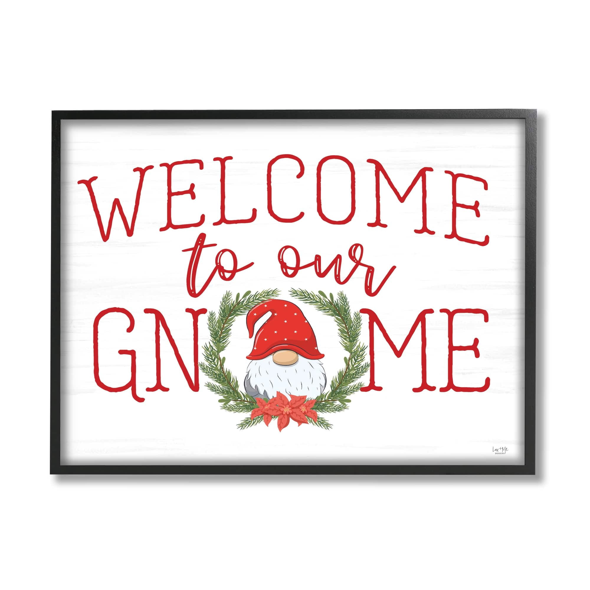 Gnome Welcome Sign Cottage Laurel Grainy Pattern Holiday Graphic Art Framed Art Print Wall Art