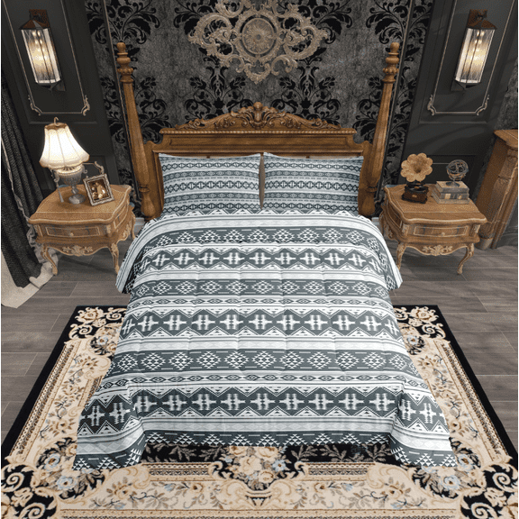 jejeloiu Ancient Aztec Theme Bedding Comforter Set,Boho Bohemian Geometric Twin Comforter Sets,Lightgreen White Bedding Set For Men Women,Microfiber Bedroom Decorative Reversible,2pcs