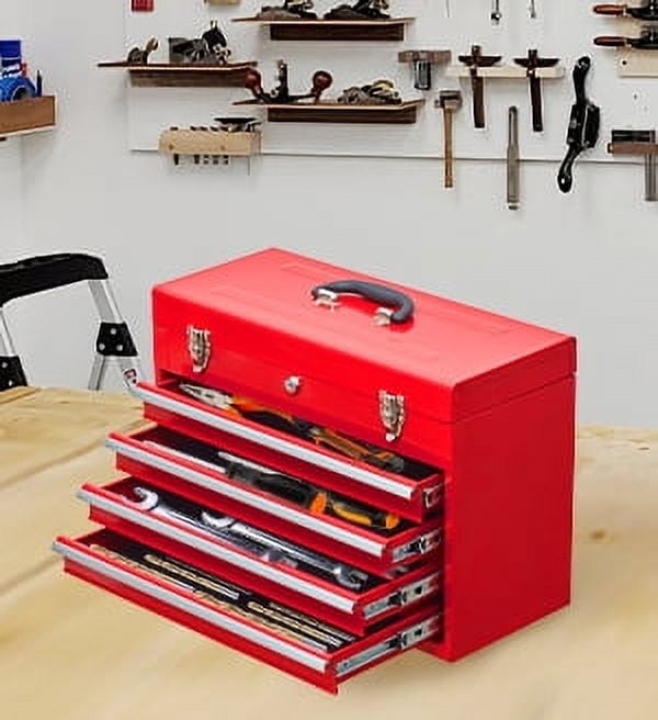 4-Drawer Heavy-Duty Steel Tool Chest, Portable Tool Box with Lockable Latches, Ball Bearing Slides, and Drawer Liners for Garage, Workshop, and Jobsite