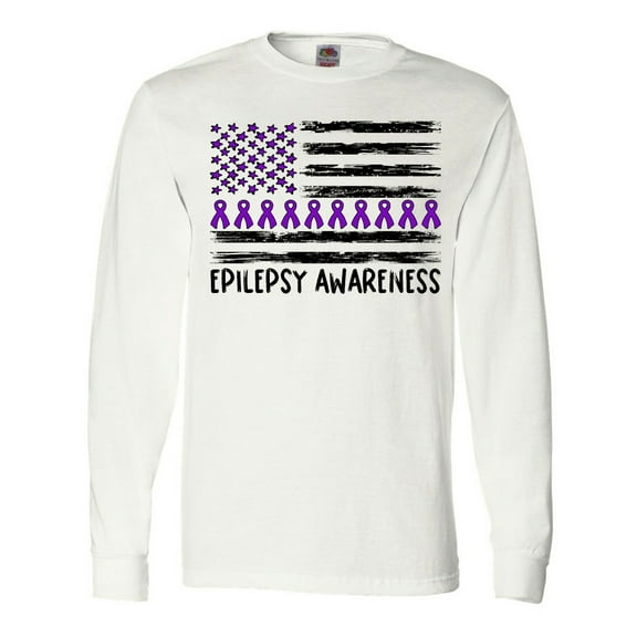 Inktastic Epilepsy Awareness Purple Ribbons and Flag Long Sleeve T-Shirt