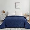 100% Cotton Filled Comforter - Premium All-Season Reversible Bed Quilt, Lightweight & Breathable, Soft Fluffy Duvet (Navy Blue, Twin)