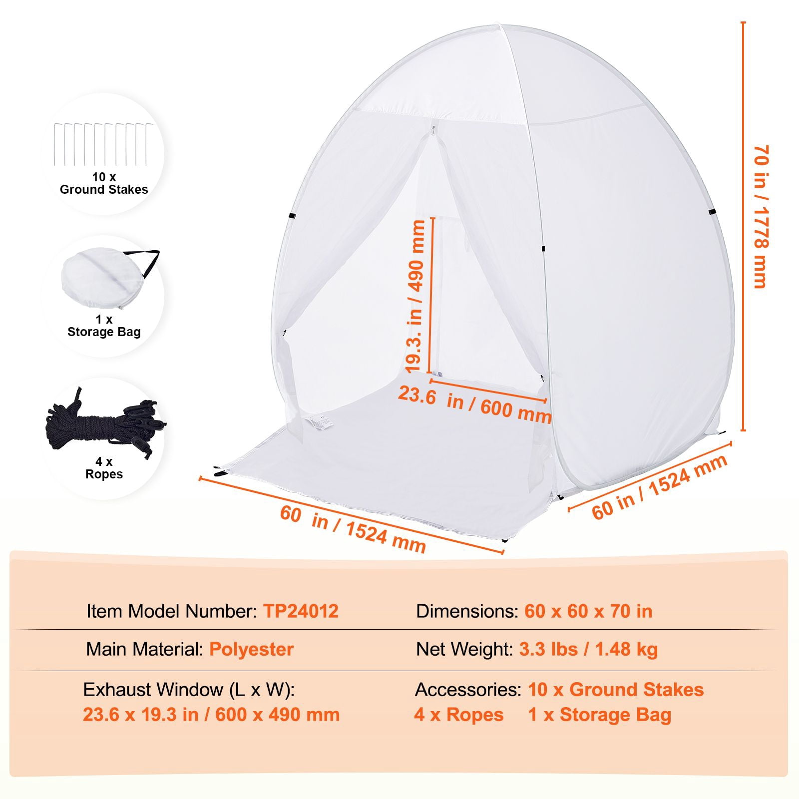 Easy to carry paint tent 60x60x70 inch pop-up paint booth with floor vent storage bag