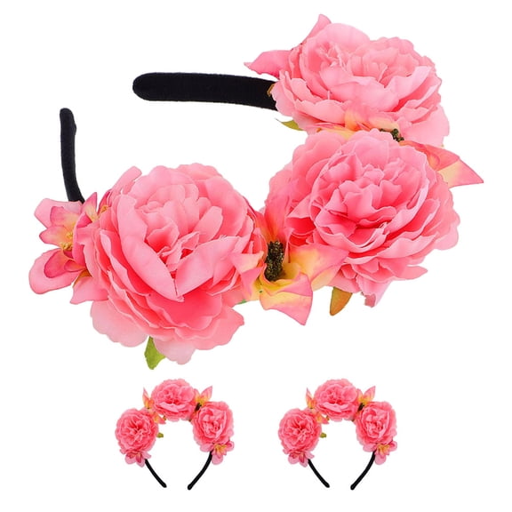 ELAYARD Flower Headband Pink Silk Fabric Party Decoration High Realism 3Pcs