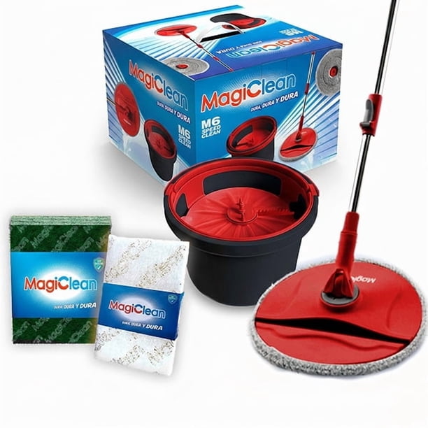 Trapeador Mop 360 Cubo Exprimidor Con Separadora De Agua MAGICLEAN+2 fibras de regalo