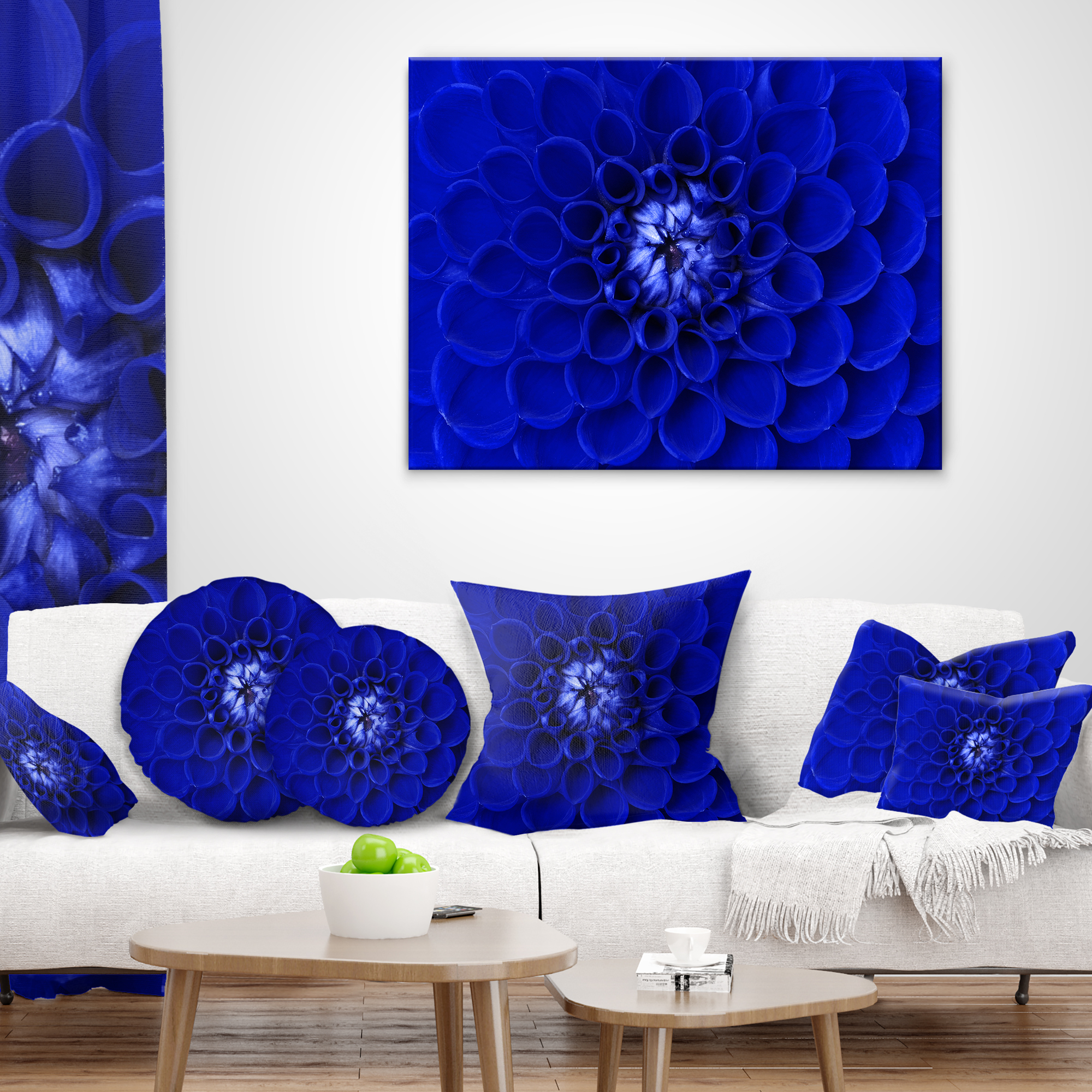 Designart Abstract Blue Flower Design - Floral Throw Pillow - 16x16